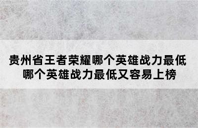 贵州省王者荣耀哪个英雄战力最低 哪个英雄战力最低又容易上榜